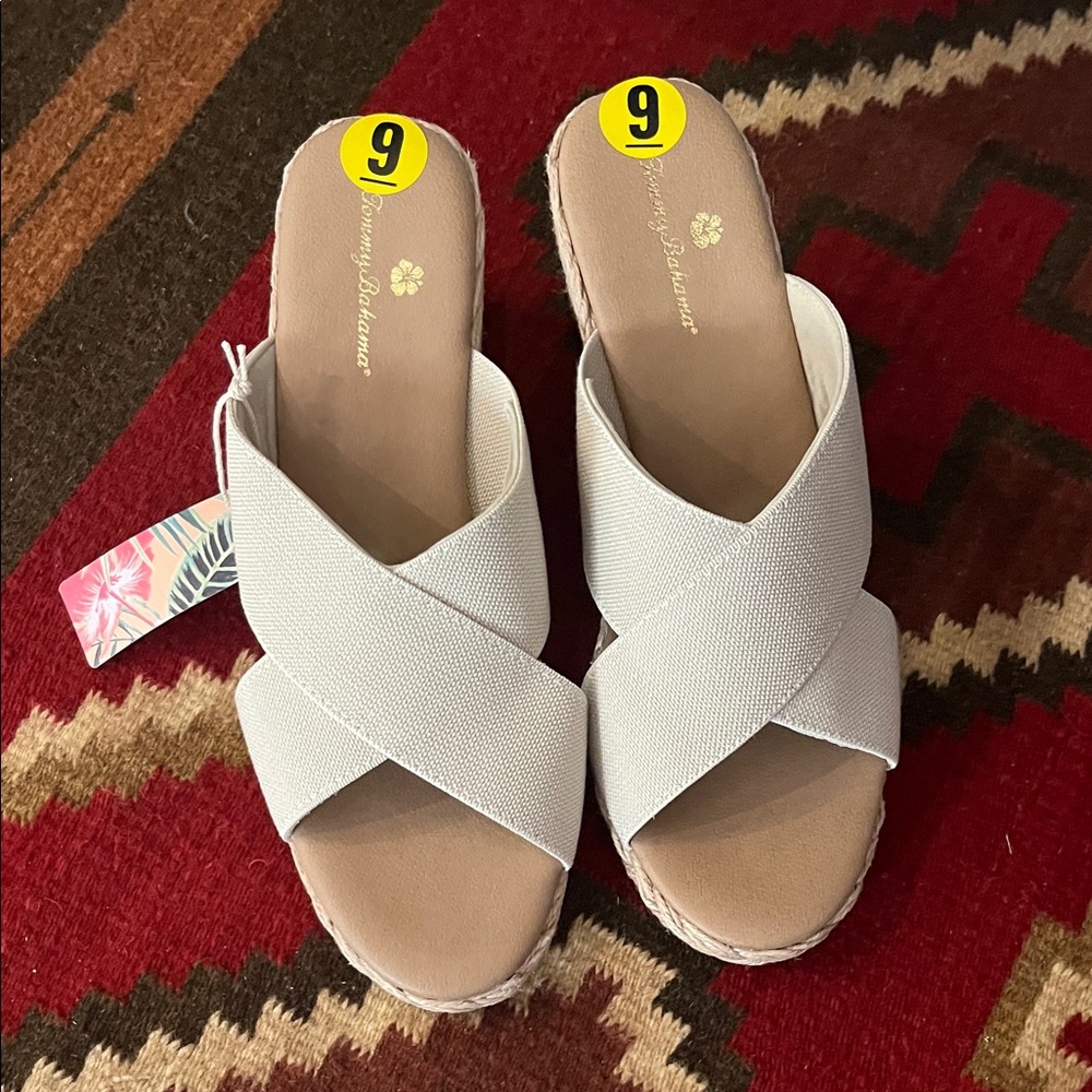 NWT Tommy Bahama Suzette Braided Wedge Espadrille Slip On Sandals